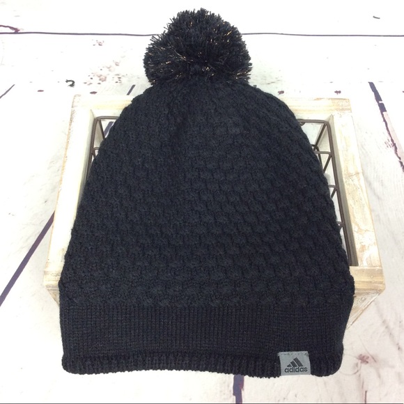 adidas Accessories - Adidas | Knit Beanie Hat w/Metallic Pom Pom Black